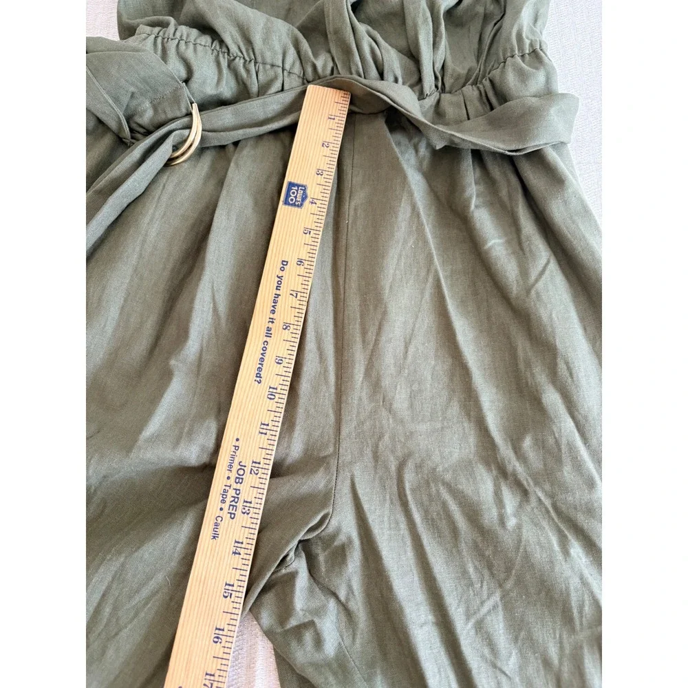 Zara‎ Strapless bandeau linen Blend Jumpsuit Olive Green NEW Belted Leg large